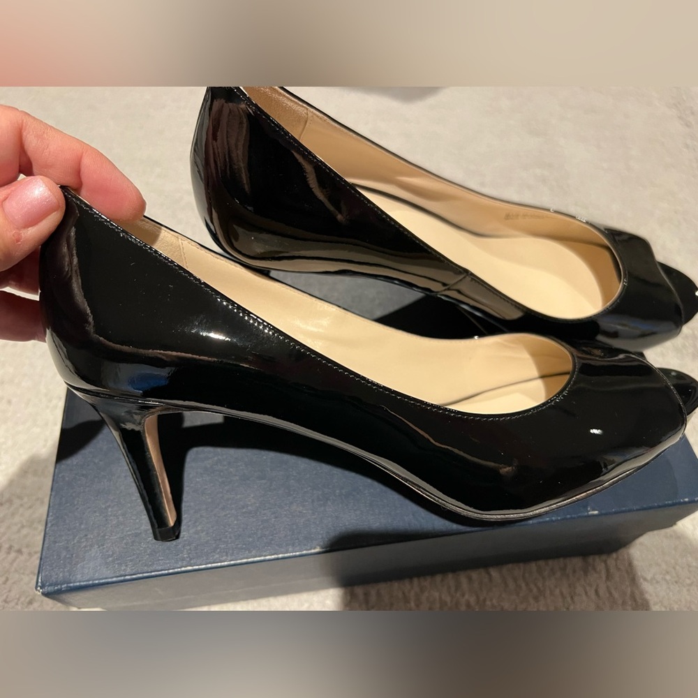 Cole Haan Bethany Peep Toe heel in Black Patent Leather.  Size 8.5. Worn…